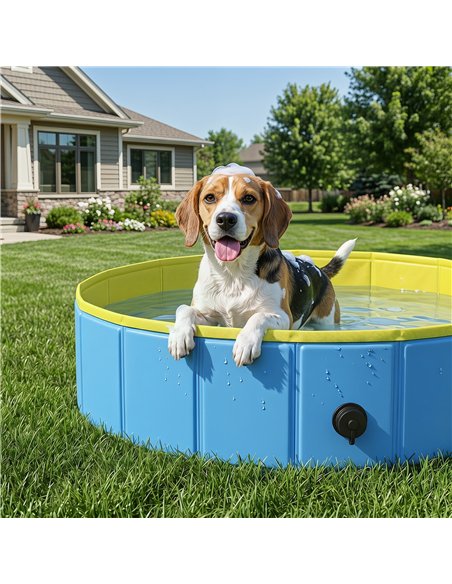 PawHut Foldable Dog Pool for Puppies and Ducks Dog Paddling Pool Bath Tub, Blue, 100 x 30 cm - pic 195454 | FastDaddyshop
