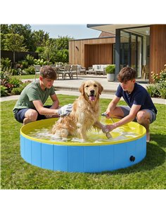 PawHut Foldable Dog Pool for Puppies and Ducks Dog Paddling Pool Bath Tub, Blue, 140 x 30cm 2