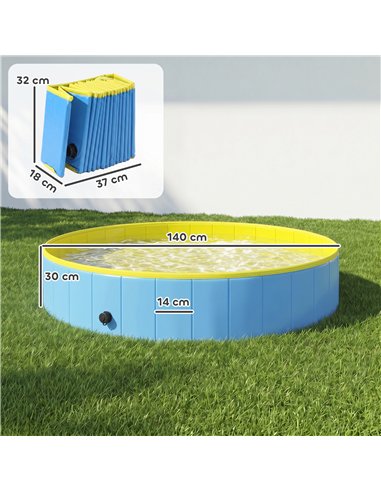 PawHut Foldable Dog Pool for Puppies and Ducks Dog Paddling Pool Bath Tub, Blue, 140 x 30cm