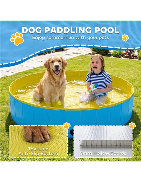PawHut Foldable Dog Pool for Puppies and Ducks Dog Paddling Pool Bath Tub, Blue, 140 x 30cm - pic 195459 | FastDaddyshop
