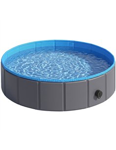PawHut Foldable Dog Pool for Puppies and Ducks Dog Paddling Pool Bath Tub, Dark Grey, 80 x 20 cm