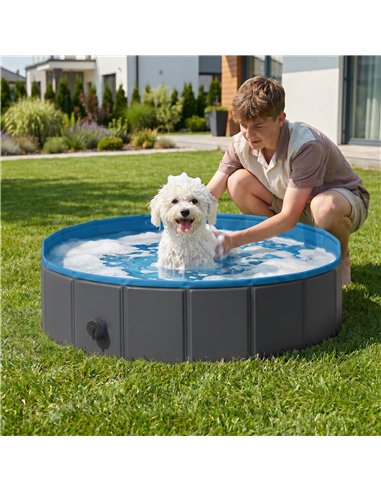 PawHut Foldable Dog Pool for Puppies and Ducks Dog Paddling Pool Bath Tub, Dark Grey, 80 x 20 cm
