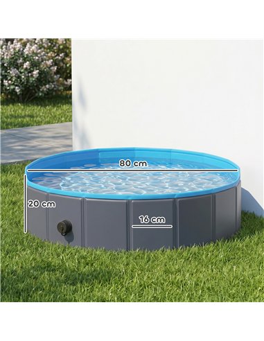 PawHut Foldable Dog Pool for Puppies and Ducks Dog Paddling Pool Bath Tub, Dark Grey, 80 x 20 cm