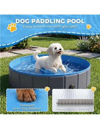 PawHut Foldable Dog Pool for Puppies and Ducks Dog Paddling Pool Bath Tub, Dark Grey, 80 x 20 cm