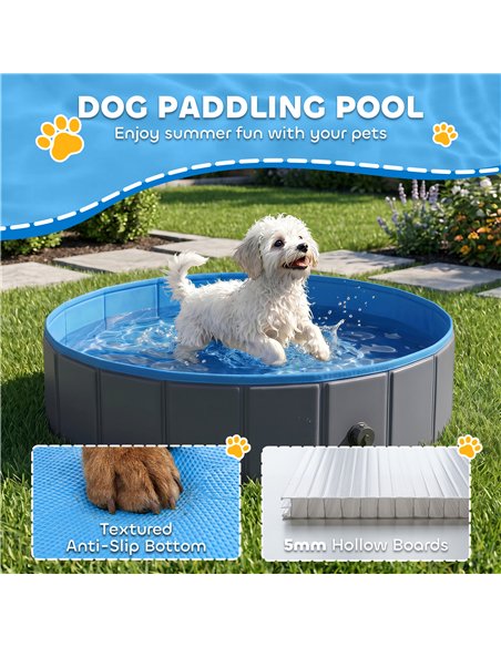 PawHut Foldable Dog Pool for Puppies and Ducks Dog Paddling Pool Bath Tub, Dark Grey, 80 x 20 cm - pic 195468 | FastDaddyshop