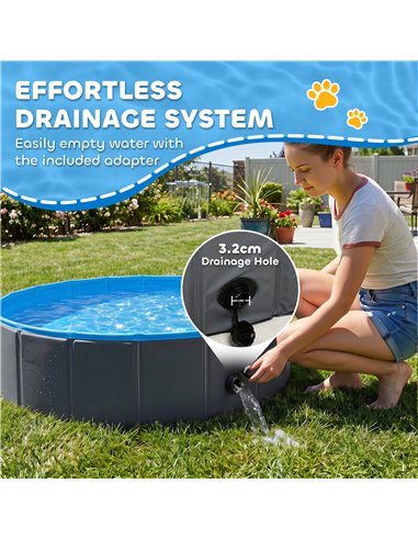 PawHut Foldable Dog Pool for Puppies and Ducks Dog Paddling Pool Bath Tub, Dark Grey, 80 x 20 cm