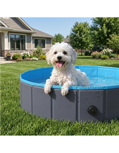 PawHut Foldable Dog Pool for Puppies and Ducks Dog Paddling Pool Bath Tub, Dark Grey, 80 x 20 cm