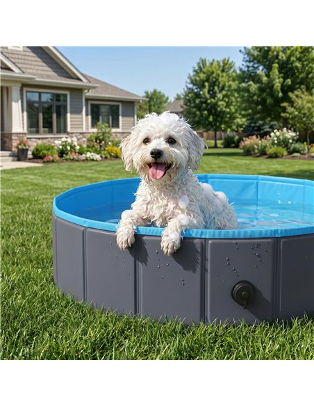 PawHut Foldable Dog Pool for Puppies and Ducks Dog Paddling Pool Bath Tub, Dark Grey, 80 x 20 cm - pic 195472 | FastDaddyshop