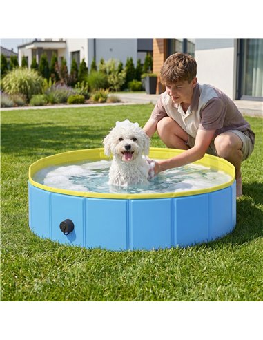 PawHut Foldable Dog Pool for Puppies and Ducks Dog Paddling Pool Bath Tub, Blue, 80 x 20 cm