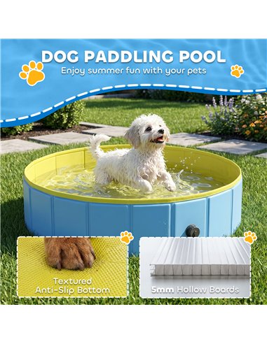 PawHut Foldable Dog Pool for Puppies and Ducks Dog Paddling Pool Bath Tub, Blue, 80 x 20 cm