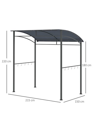Outsunny 2M BBQ Grill Gazebo Tent with Hooks, Grey