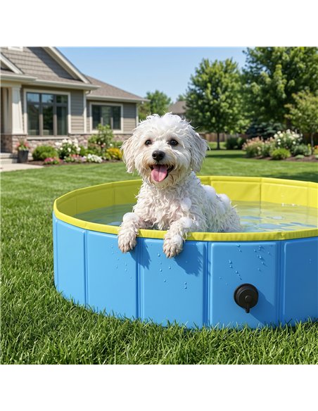 PawHut Foldable Dog Pool for Puppies and Ducks Dog Paddling Pool Bath Tub, Blue, 80 x 20 cm - pic 195481 | FastDaddyshop