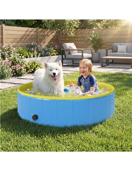PawHut Foldable Dog Pool for Puppies and Ducks Dog Paddling Pool Bath Tub, Blue, 120 x 30cm - pic 195493 | FastDaddyshop