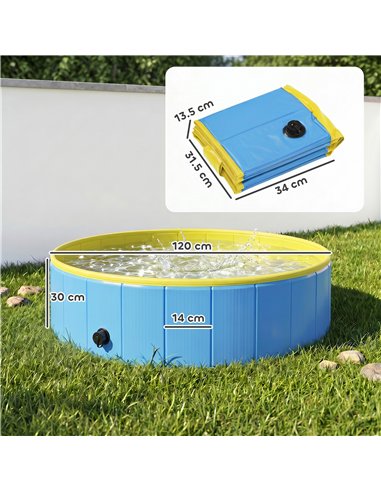PawHut Foldable Dog Pool for Puppies and Ducks Dog Paddling Pool Bath Tub, Blue, 120 x 30cm