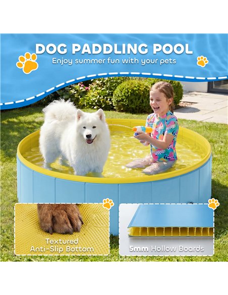 PawHut Foldable Dog Pool for Puppies and Ducks Dog Paddling Pool Bath Tub, Blue, 120 x 30cm - pic 195495 | FastDaddyshop
