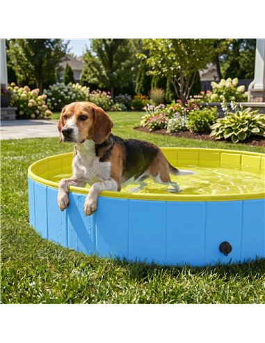 PawHut Foldable Dog Pool for Puppies and Ducks Dog Paddling Pool Bath Tub, Blue, 120 x 30cm