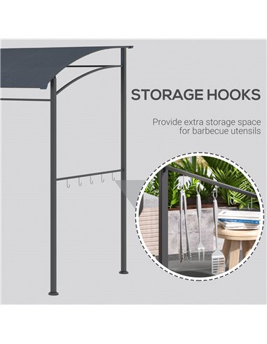 Outsunny 2M (7ft) BBQ Grill Gazebo Tent Garden Grill Metal Frame and Canopy with Hooks Outdoor Sun Shade, Grey