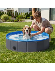 PawHut Foldable Dog Pool for Puppies and Ducks Dog Paddling Pool Bath Tub, Dark Grey, 100 x 30 cm 2