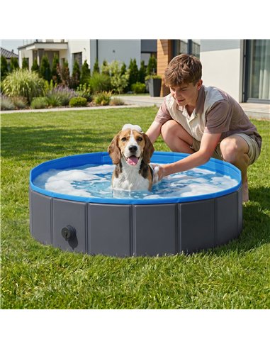 PawHut Foldable Dog Pool for Puppies and Ducks Dog Paddling Pool Bath Tub, Dark Grey, 100 x 30 cm