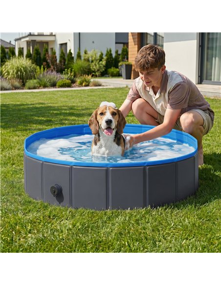 PawHut Foldable Dog Pool for Puppies and Ducks Dog Paddling Pool Bath Tub, Dark Grey, 100 x 30 cm - pic 195502 | FastDaddyshop