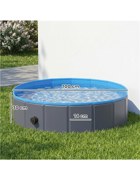 PawHut Foldable Dog Pool for Puppies and Ducks Dog Paddling Pool Bath Tub, Dark Grey, 100 x 30 cm - pic 195503 | FastDaddyshop