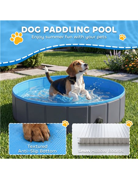 PawHut Foldable Dog Pool for Puppies and Ducks Dog Paddling Pool Bath Tub, Dark Grey, 100 x 30 cm - pic 195504 | FastDaddyshop