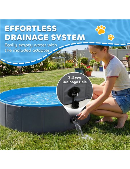 PawHut Foldable Dog Pool for Puppies and Ducks Dog Paddling Pool Bath Tub, Dark Grey, 100 x 30 cm - pic 195506 | FastDaddyshop