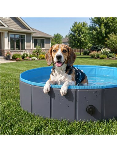 PawHut Foldable Dog Pool for Puppies and Ducks Dog Paddling Pool Bath Tub, Dark Grey, 100 x 30 cm