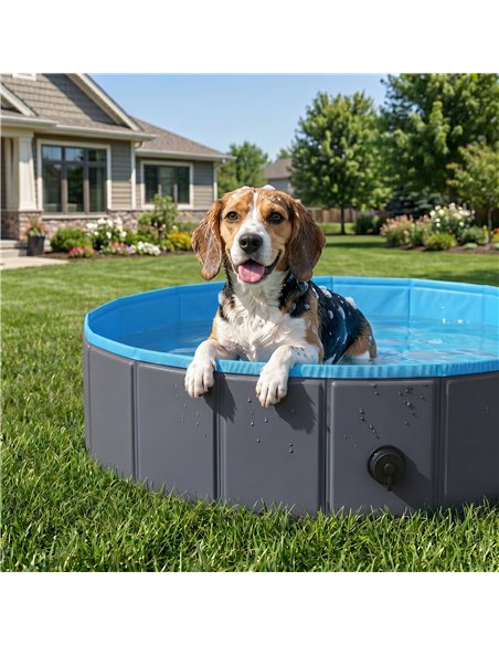 PawHut Foldable Dog Pool for Puppies and Ducks Dog Paddling Pool Bath Tub, Dark Grey, 100 x 30 cm - pic 195508 | FastDaddyshop