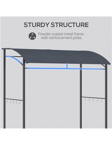 Outsunny 2M (7ft) BBQ Grill Gazebo Tent Garden Grill Metal Frame and Canopy with Hooks Outdoor Sun Shade, Grey