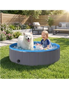 PawHut Foldable Dog Pool for Puppies and Ducks Dog Paddling Pool Bath Tub, Dark Grey, 120 x 30cm 2