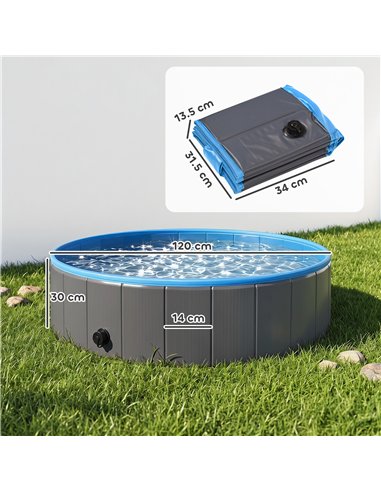 PawHut Foldable Dog Pool for Puppies and Ducks Dog Paddling Pool Bath Tub, Dark Grey, 120 x 30cm