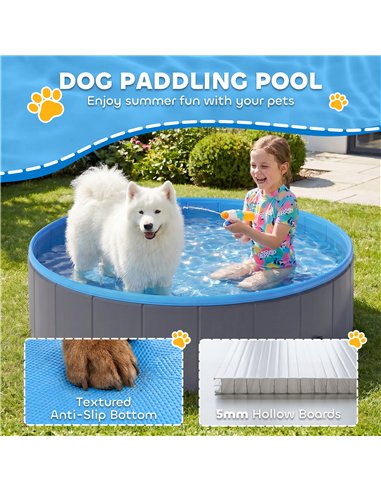 PawHut Foldable Dog Pool for Puppies and Ducks Dog Paddling Pool Bath Tub, Dark Grey, 120 x 30cm