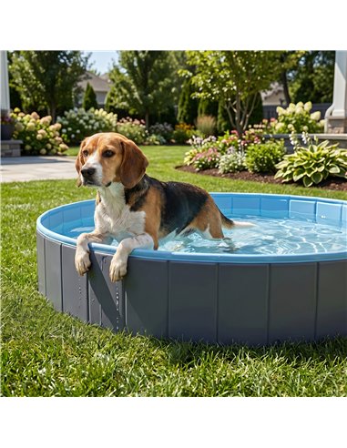 PawHut Foldable Dog Pool for Puppies and Ducks Dog Paddling Pool Bath Tub, Dark Grey, 120 x 30cm