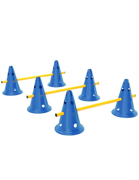 PawHut Dog Agility Equipment Set of Six Cones, Six Poles with Carry Bag, Three-Piece Adjustable Height Jumping Obstacles, Blue - pic 195528 | FastDaddyshop