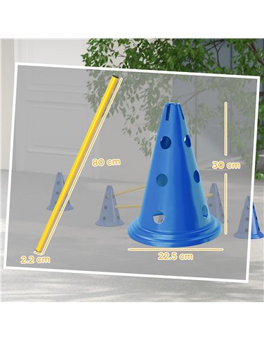PawHut Dog Agility Equipment Set of Six Cones, Six Poles with Carry Bag, Three-Piece Adjustable Height Jumping Obstacles, Blue