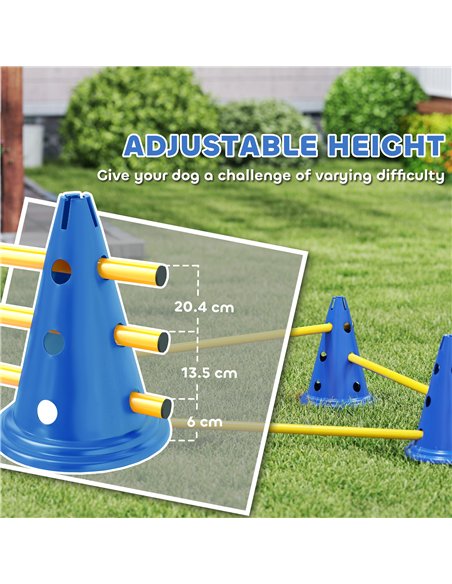 PawHut Dog Agility Equipment Set of Six Cones, Six Poles with Carry Bag, Three-Piece Adjustable Height Jumping Obstacles, Blue - pic 195533 | FastDaddyshop