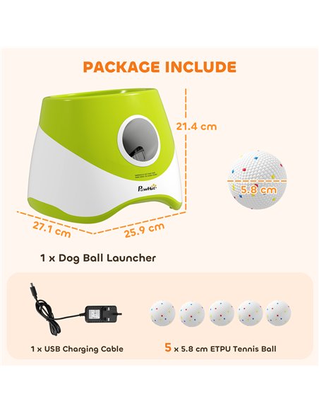 PawHut Automatic Dog Ball Launcher with 5 ETPU Balls 2.3", 3 Distance Settings 20/33/46ft, Green - pic 195539 | FastDaddyshop