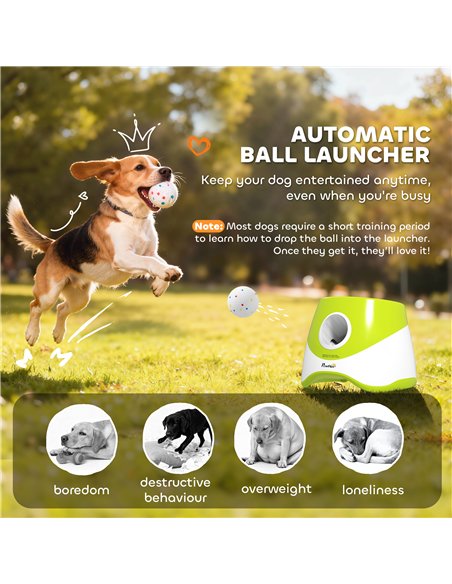 PawHut Automatic Dog Ball Launcher with 5 ETPU Balls 2.3", 3 Distance Settings 20/33/46ft, Green - pic 195540 | FastDaddyshop