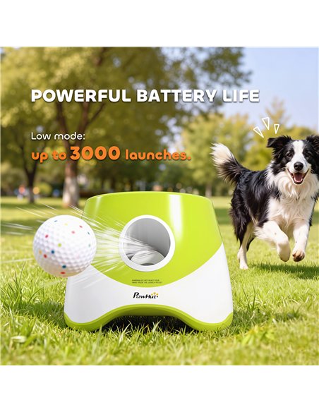 PawHut Automatic Dog Ball Launcher with 5 ETPU Balls 2.3", 3 Distance Settings 20/33/46ft, Green - pic 195542 | FastDaddyshop