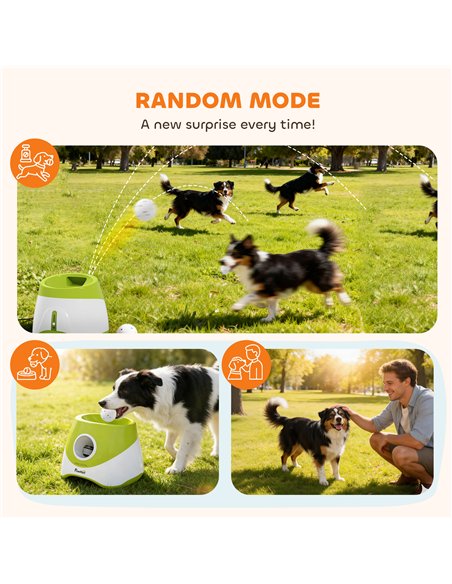 PawHut Automatic Dog Ball Launcher with 5 ETPU Balls 2.3", 3 Distance Settings 20/33/46ft, Green - pic 195543 | FastDaddyshop
