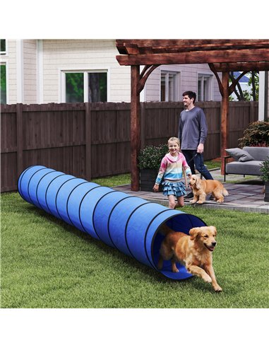 PawHut Dog Tunnel, 500 x 60 cm, Foldable Play Tunnel with 6 Pegs and Bag, Tear-Resistant Outdoor Dog Agility Equipment, Blue