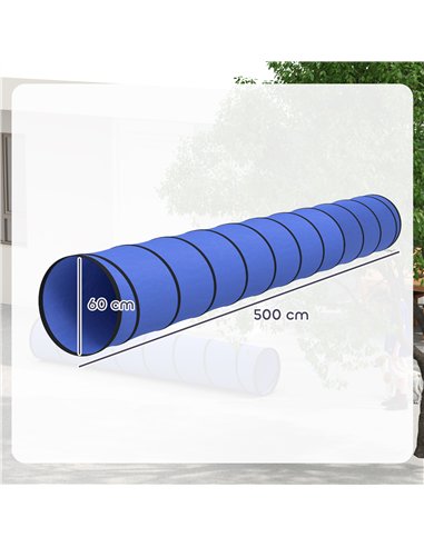 PawHut Dog Tunnel, 500 x 60 cm, Foldable Play Tunnel with 6 Pegs and Bag, Tear-Resistant Outdoor Dog Agility Equipment, Blue