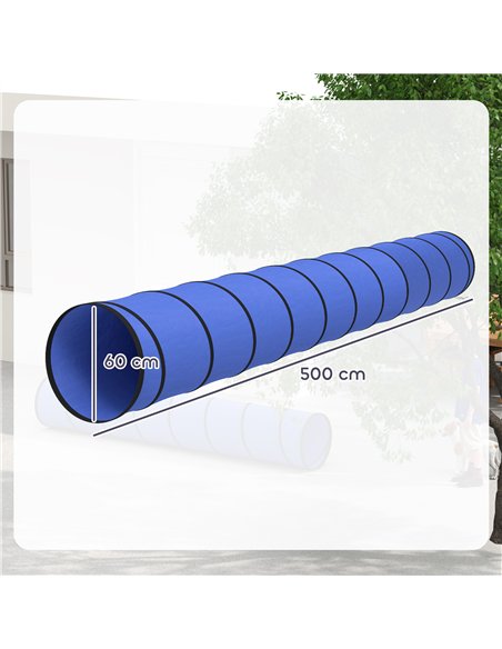 PawHut Dog Tunnel, 500 x 60 cm, Foldable Play Tunnel with 6 Pegs and Bag, Tear-Resistant Outdoor Dog Agility Equipment, Blue - pic 195548 | FastDaddyshop