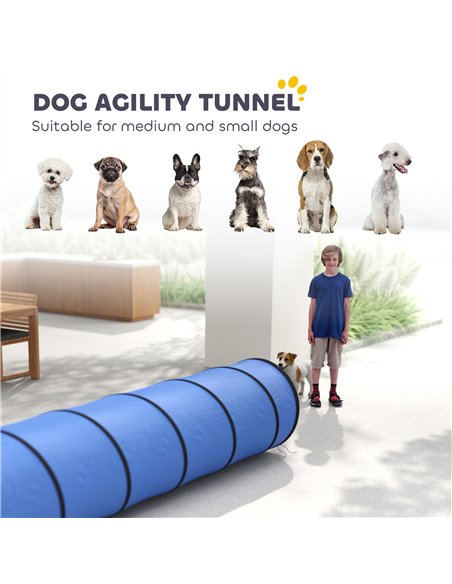 PawHut Dog Tunnel, 300 x 50 cm, Foldable Play Tunnel with 4 Pegs and Bag, Tear-Resistant Outdoor Dog Agility Equipment, Blue - pic 195558 | FastDaddyshop