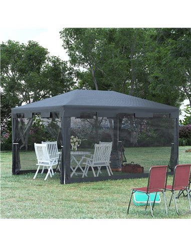 Outsunny 4x3m Gazebo Tent with Mesh Sidewalls, Dark Grey