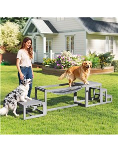 PawHut 3 Pieces Wooden Dog Agility Training Equipment with Soft Bridge, Pause Platform and Pet Stair for Outdoor, Grey 2