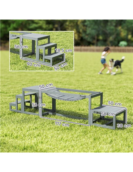 PawHut 3 Pieces Wooden Dog Agility Training Equipment with Soft Bridge, Pause Platform and Pet Stair for Outdoor, Grey - pic 195566 | FastDaddyshop