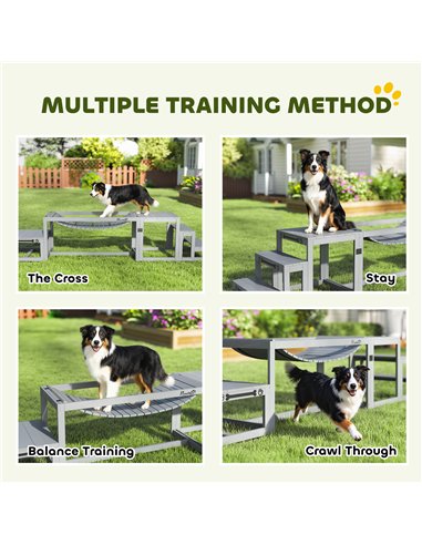 PawHut 3 Pieces Wooden Dog Agility Training Equipment with Soft Bridge, Pause Platform and Pet Stair for Outdoor, Grey