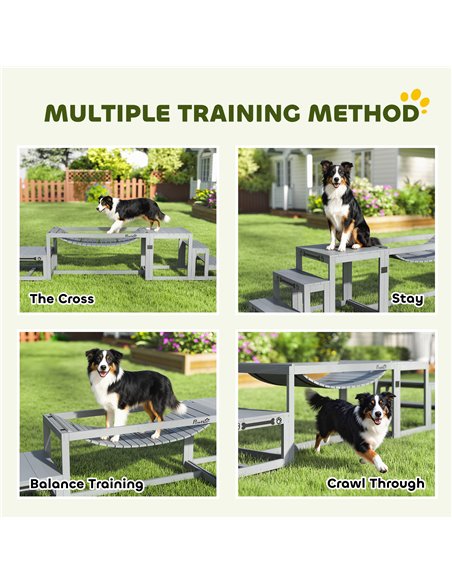 PawHut 3 Pieces Wooden Dog Agility Training Equipment with Soft Bridge, Pause Platform and Pet Stair for Outdoor, Grey - pic 195568 | FastDaddyshop